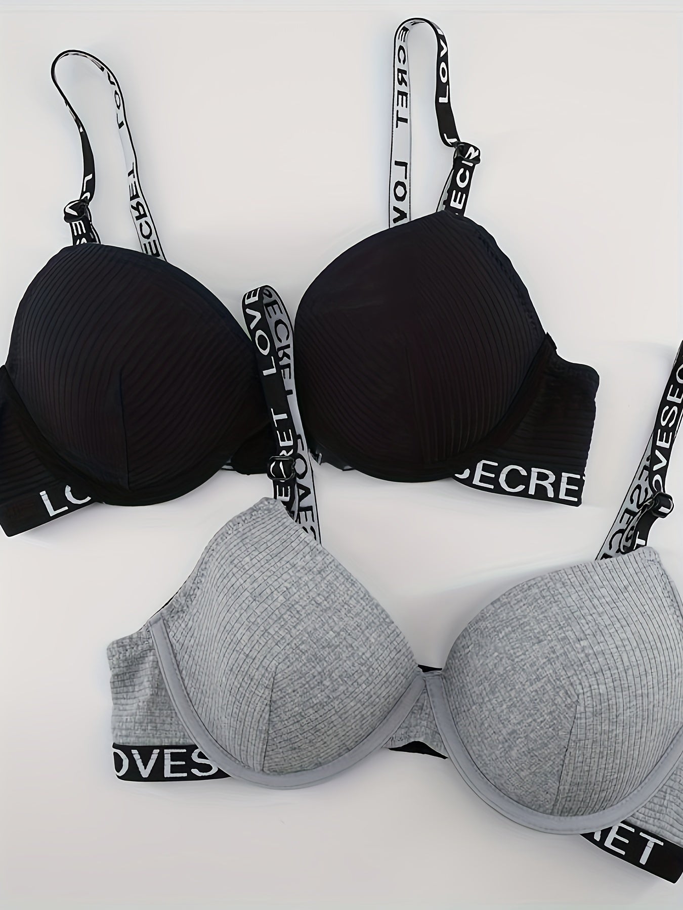 2pcs Letter Print Push Up Bra Women's Lingerie