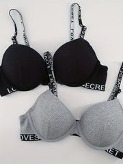 2pcs Letter Print Push Up Bra Women's Lingerie