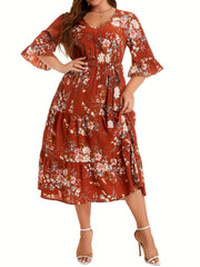 Floral Print V Neck Smock Maxi Dress