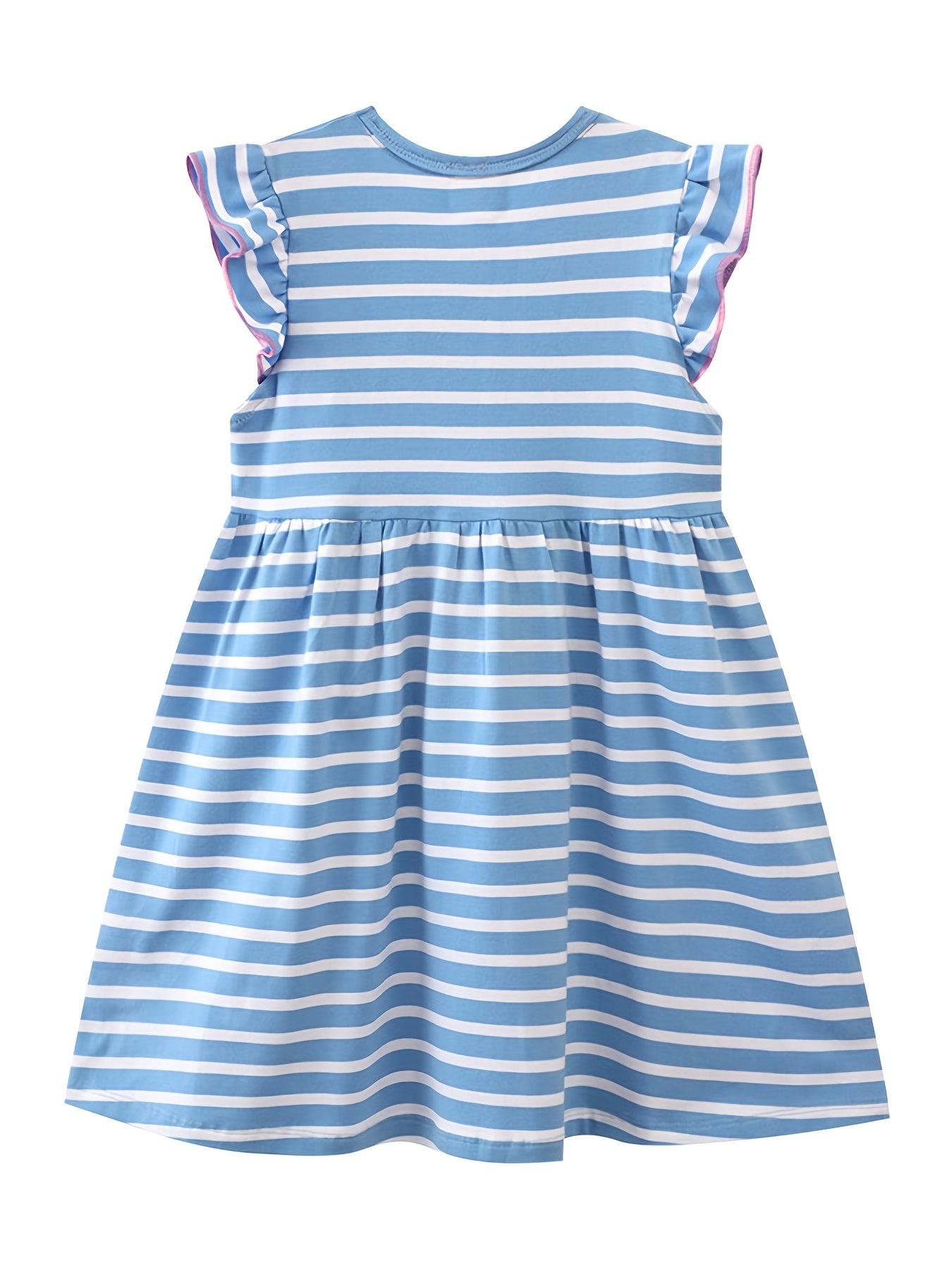 Toddler Girls Unicorn Embroidery Striped Cotton Casual Dress