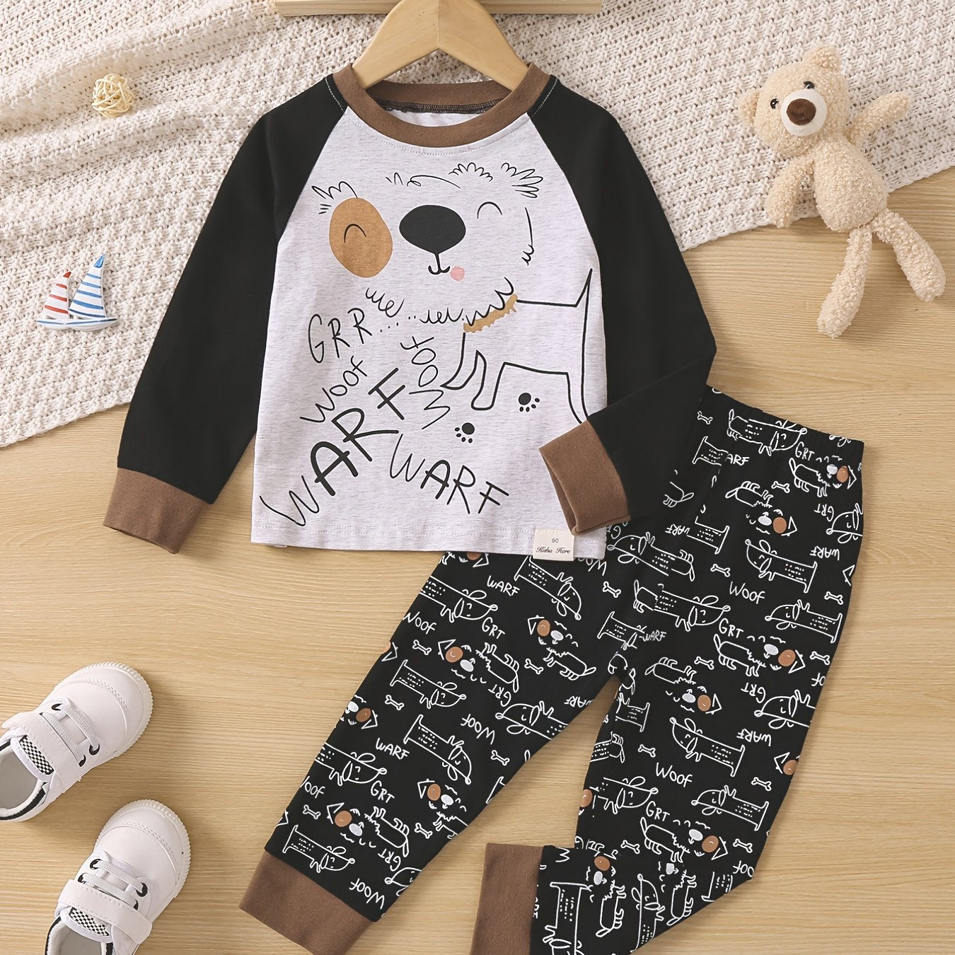 Boys Lounge Wear Homewear Puppy Pattern Long Sleeve Top & Pants Set