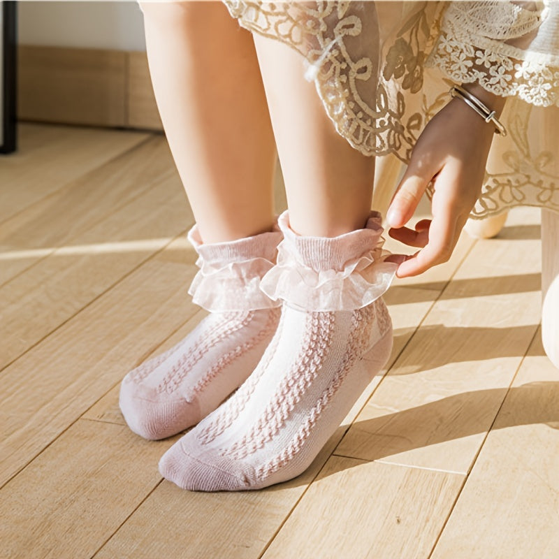 4 Pairs Knee High Socks Mesh Lace Mid-tube Dance Socks Girls Kids
