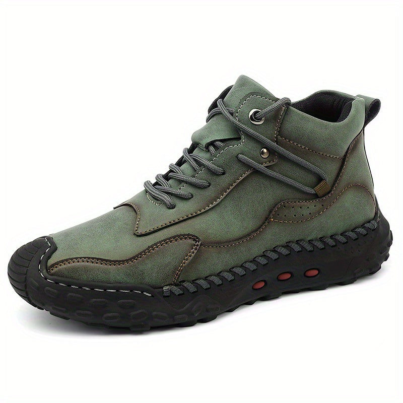 Men's PU Leather Lace-up Sneakers Comfortable Casual Walking Shoes