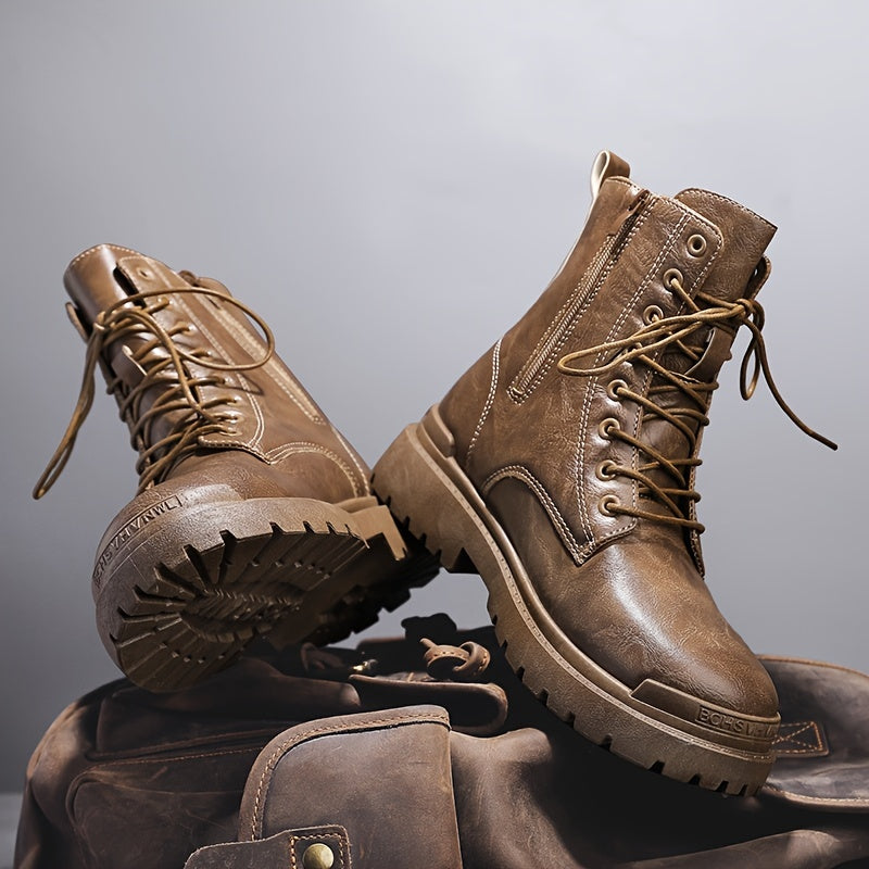 Men's Preppy Style Lace-up PU Leather Army Boots