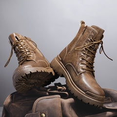 Men's Preppy Style Lace-up PU Leather Army Boots