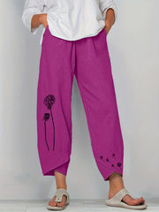 Boho Dandelion Print Harem Pants High Waist Summer Cropped Pants