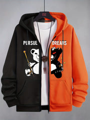 Patchwork Happiness Letter & Number 87 Print Men's Hooded Sweatshirt