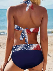 American Flag Print Bikini Set Glitter 2 Piece Swimwear