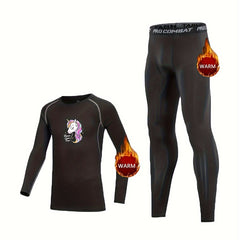 Kids Unicorn Print Base Set Long Sleeve Compression Tops & Leggings