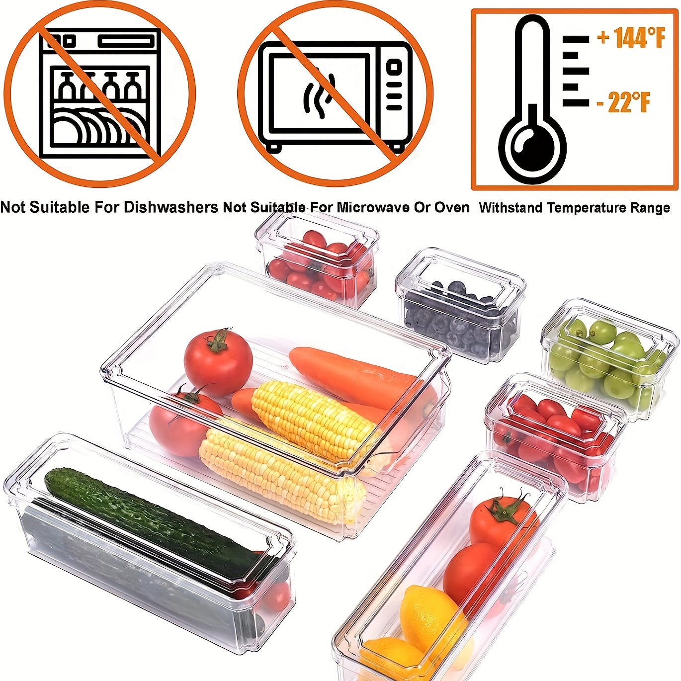 10pcs Stackable Fridge Bins with Lids for Fresh Food Storage
