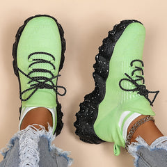 Platform Knit Sneakers Lace Up Breathable Sport Running Shoes