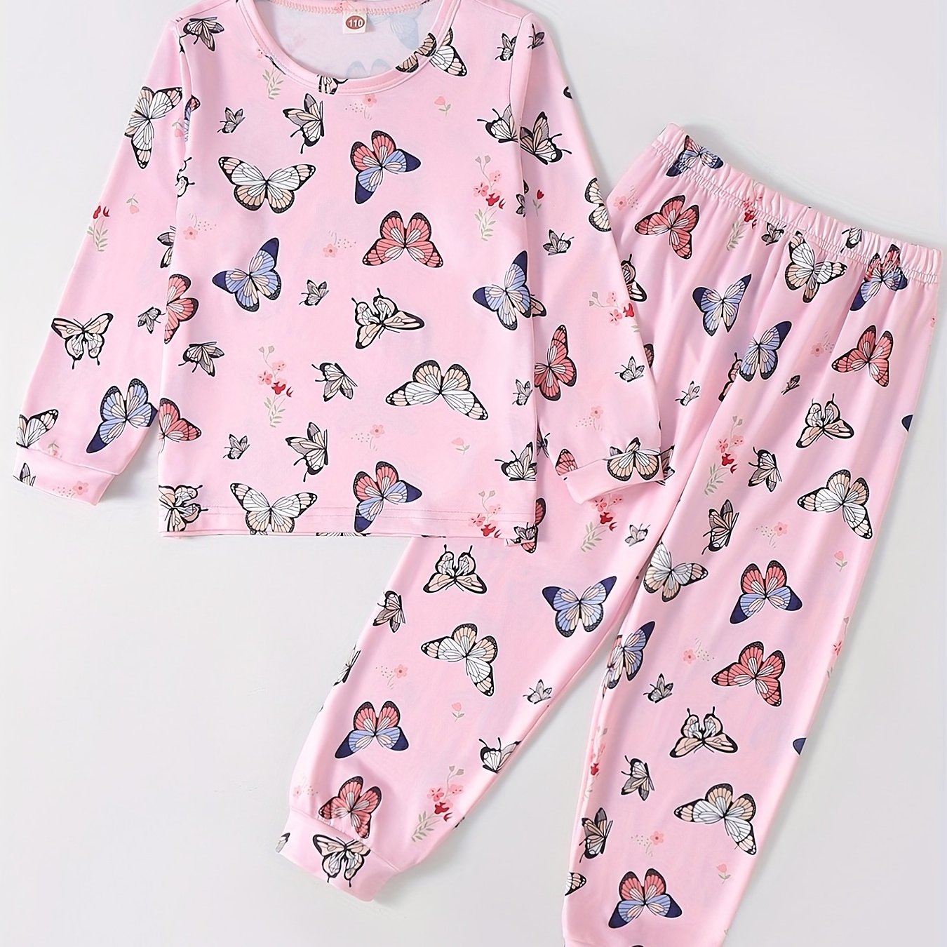 2pcs Toddler Girls Butterfly Print Loungewear Set