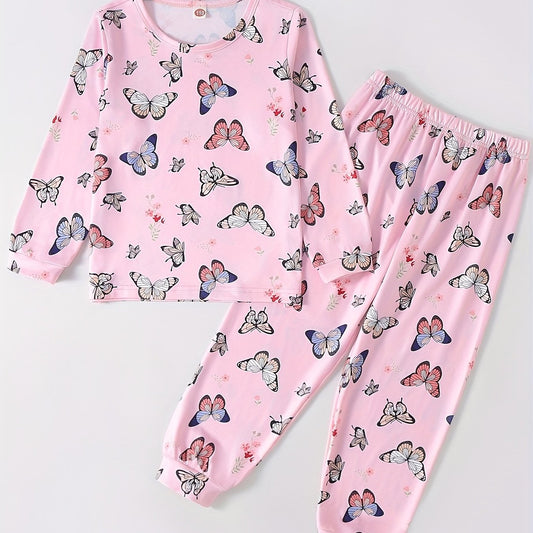 2pcs Toddler Girls Butterfly Print Loungewear Set