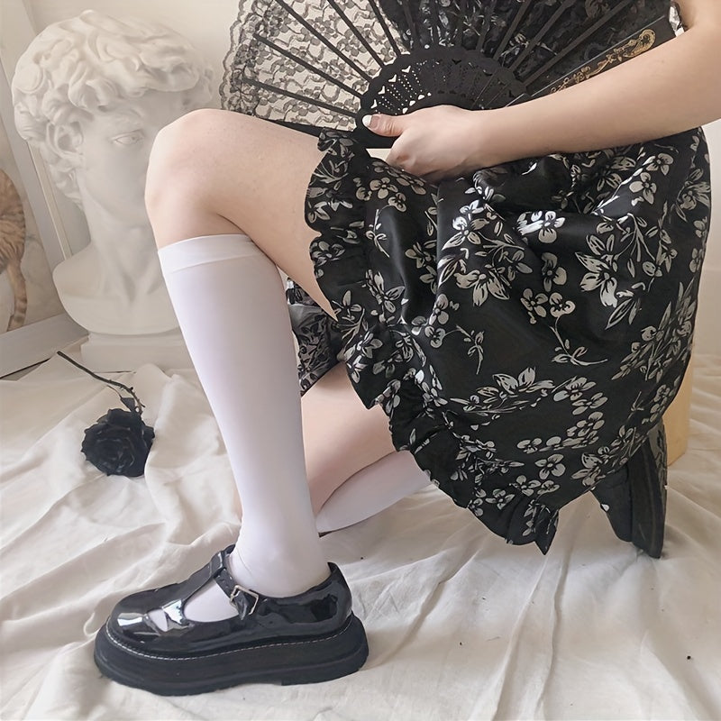 Solid Calf Socks Knee High Stockings Women's Hosiery