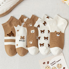5 Pairs Cute Teddy Bear Ankle Socks for Women