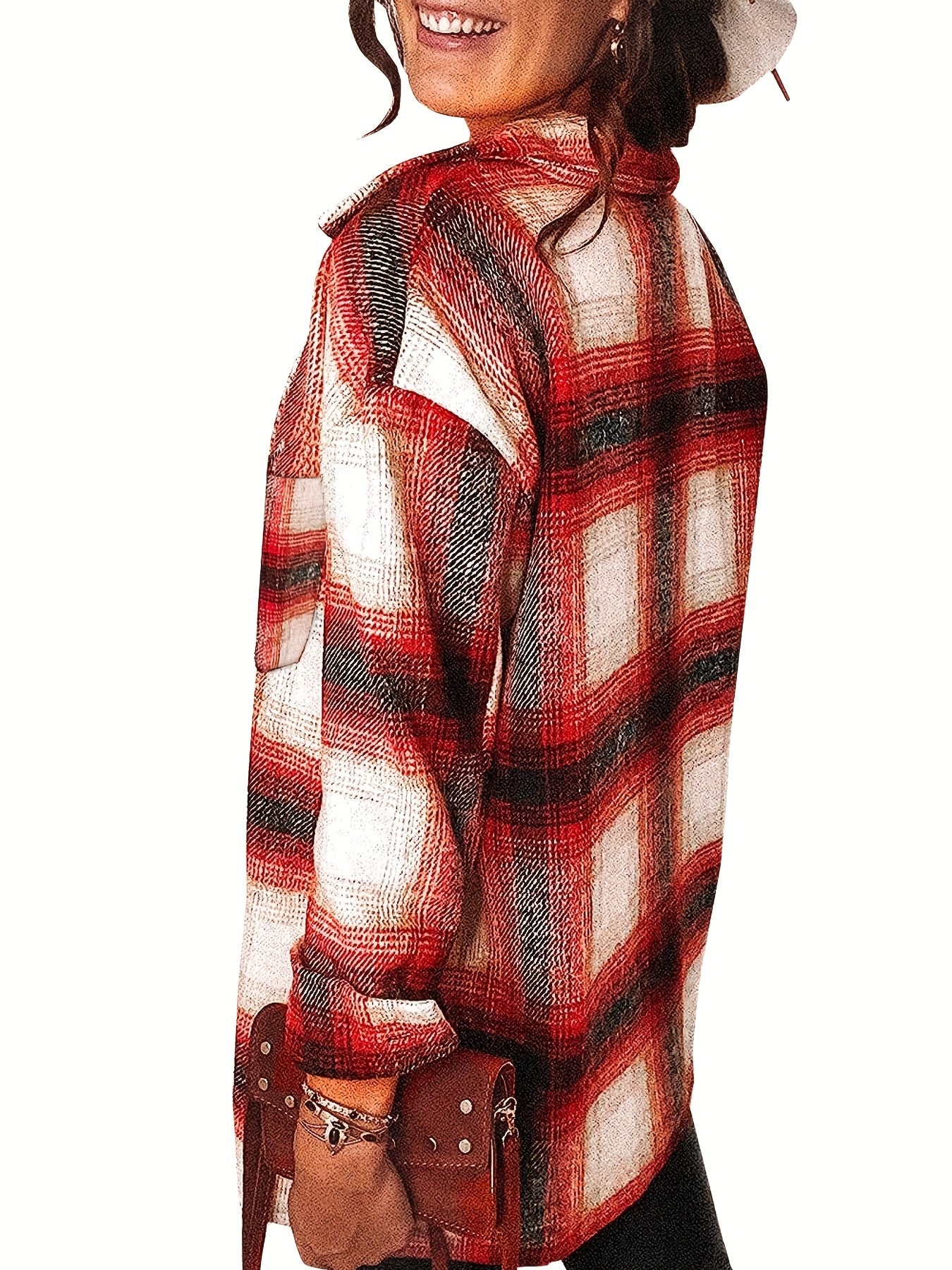 Plaid Patched Pocket Jacket Long Sleeve Spring Fall Women's Clothing