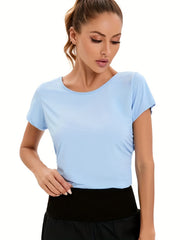 Solid Argyle Pleated Yoga Top with Hollow Back