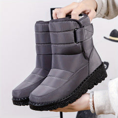 Fur Lined Thermal Slip On Snow Boots Round Toe Solid Winter Boots
