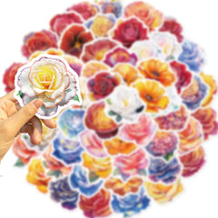 50pcs Reusable Vinyl Flower Graffiti Stickers, Vibrant Floral Decals