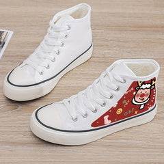 Christmas Reindeer Print Plush Lined Thermal Chunky Canvas Sneakers