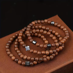 Natural Chicken Wing Wood Bracelet Hematite Cross Bohemian Ethnic Style