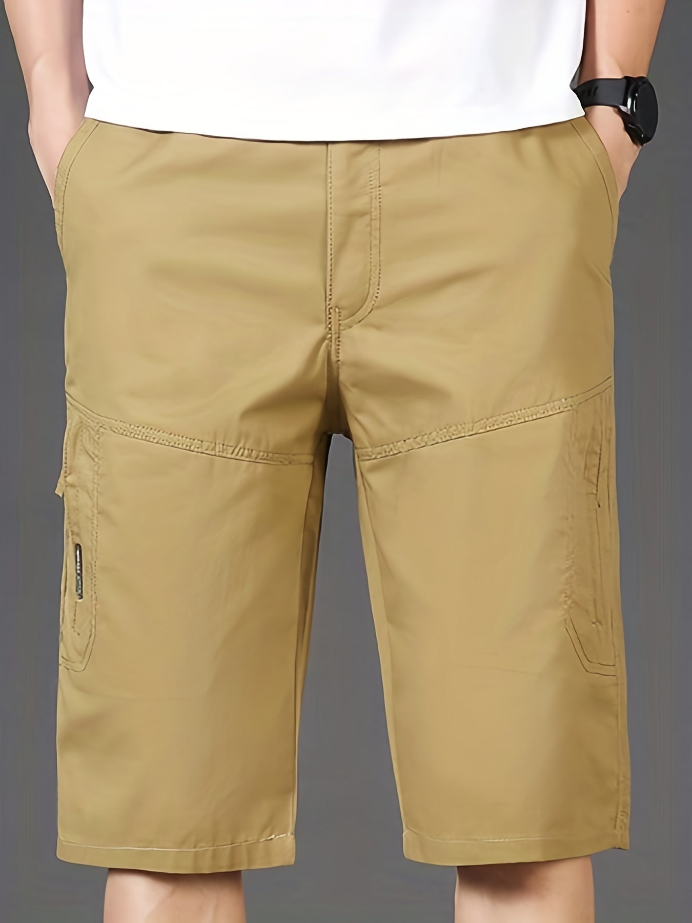 Classic Cargo Shorts Men's Casual Pocket Solid Waist Drawstring Cargo Shorts
