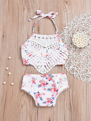 Girls Mermaid Fish Scales Swimsuit Lace Halter Bikini Swimwear