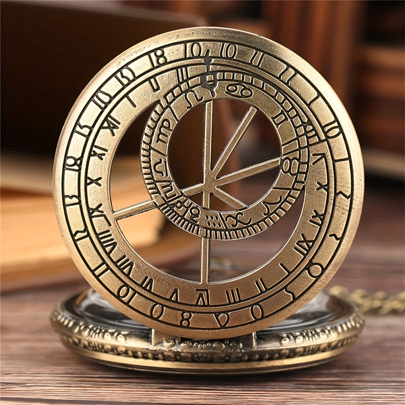 Vintage Bronze Astronomical Round Pointer Quartz Pocket Watch