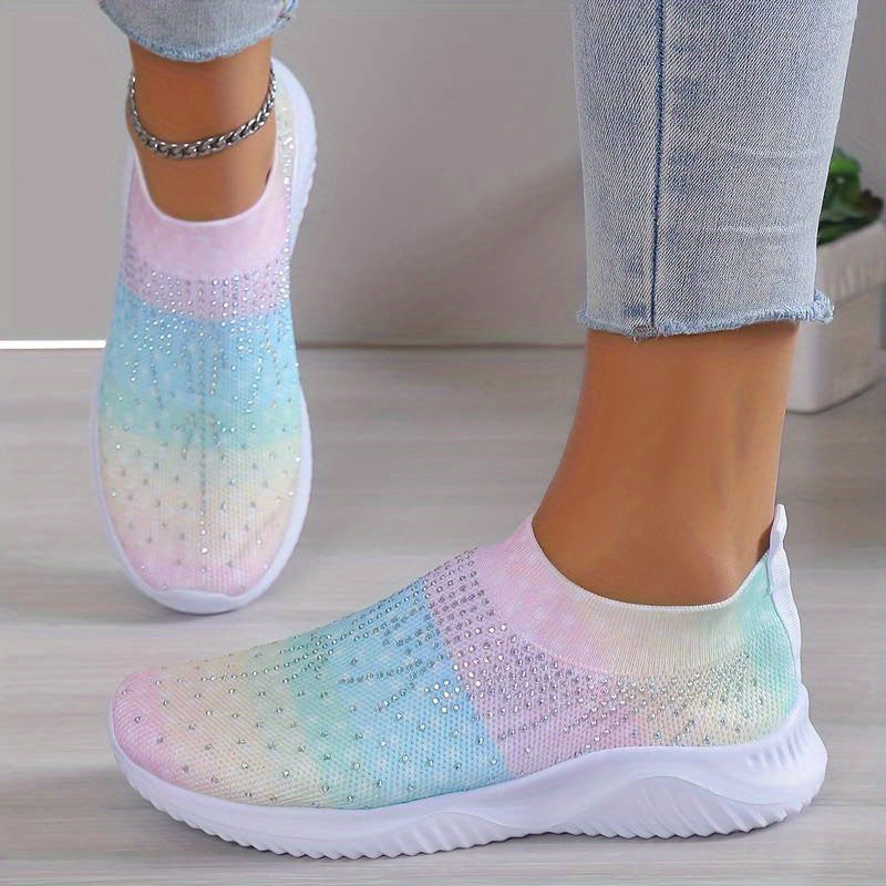 Women's Rainbow Sock Shoes Casual Rhinestone Slip On