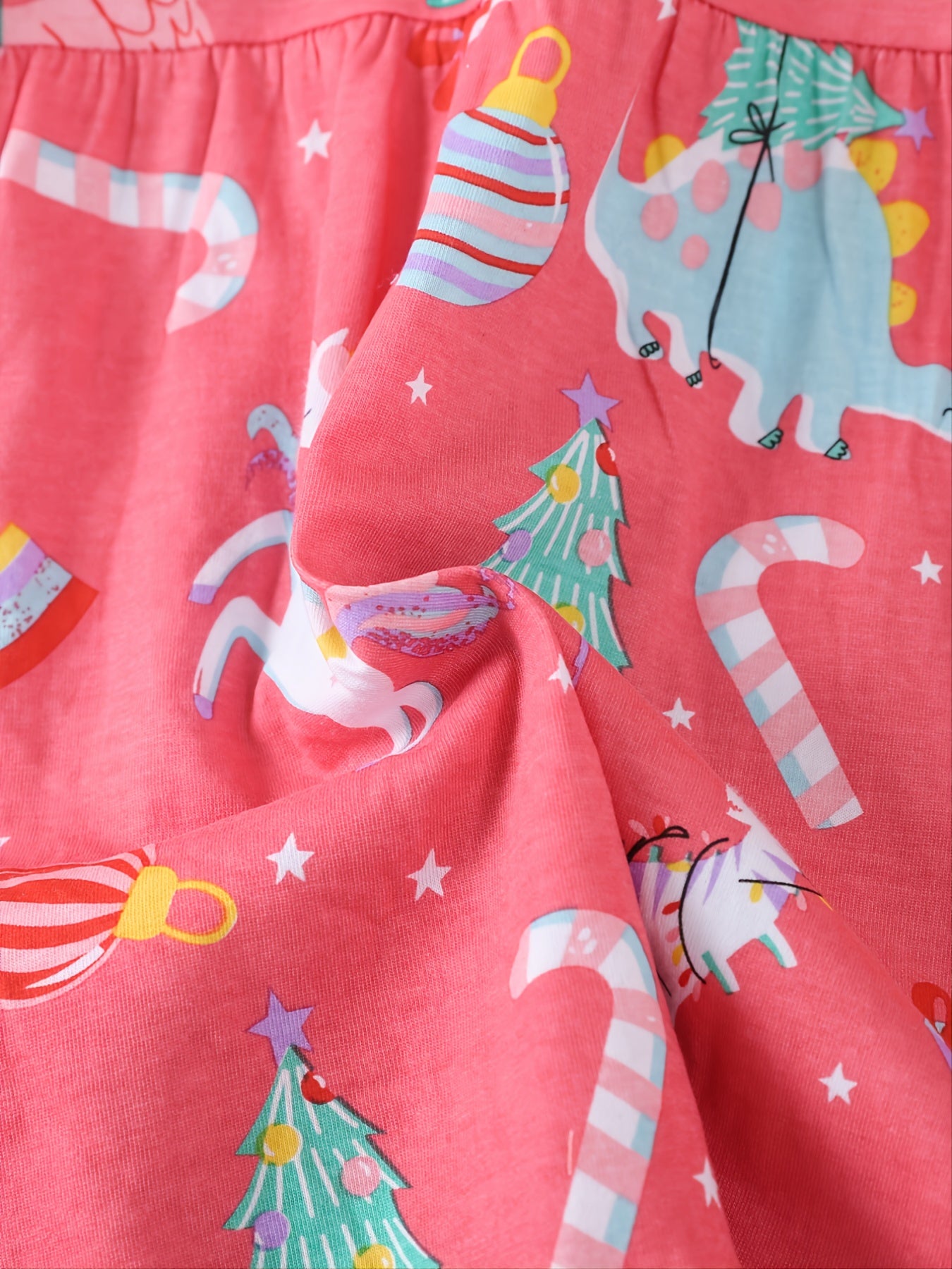 Girls Unicorn Christmas Tree Print Cotton Dress