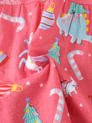 Girls Unicorn Christmas Tree Print Cotton Dress