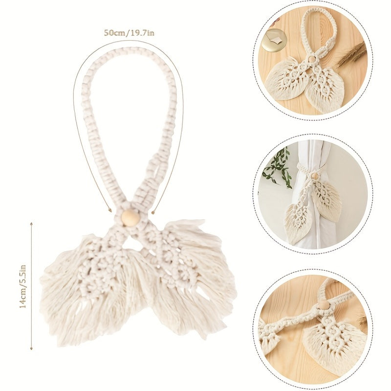 Gray Macrame Tassel Beaded Curtain Tiebacks