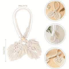 Gray Macrame Tassel Beaded Curtain Tiebacks