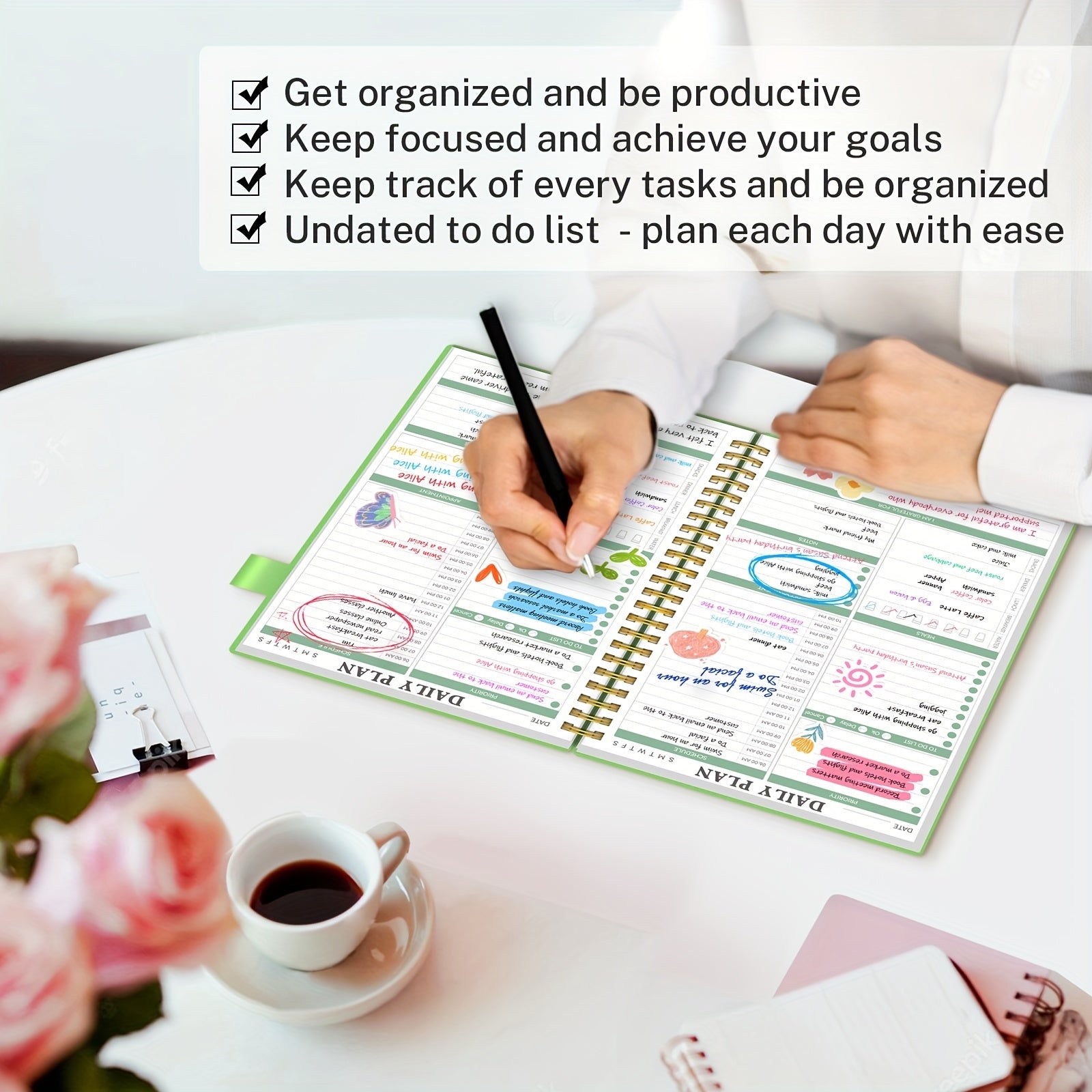 Undated Daily Planner Spiral To Do List Meal Tracker Appointment Hourly Pocket
