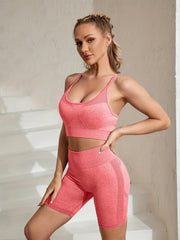 Cross Strap Sports Bra & High Waist Shorts Workout Set