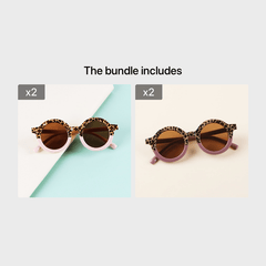 Kids Colorblock Round Frame Sunglasses with Case
