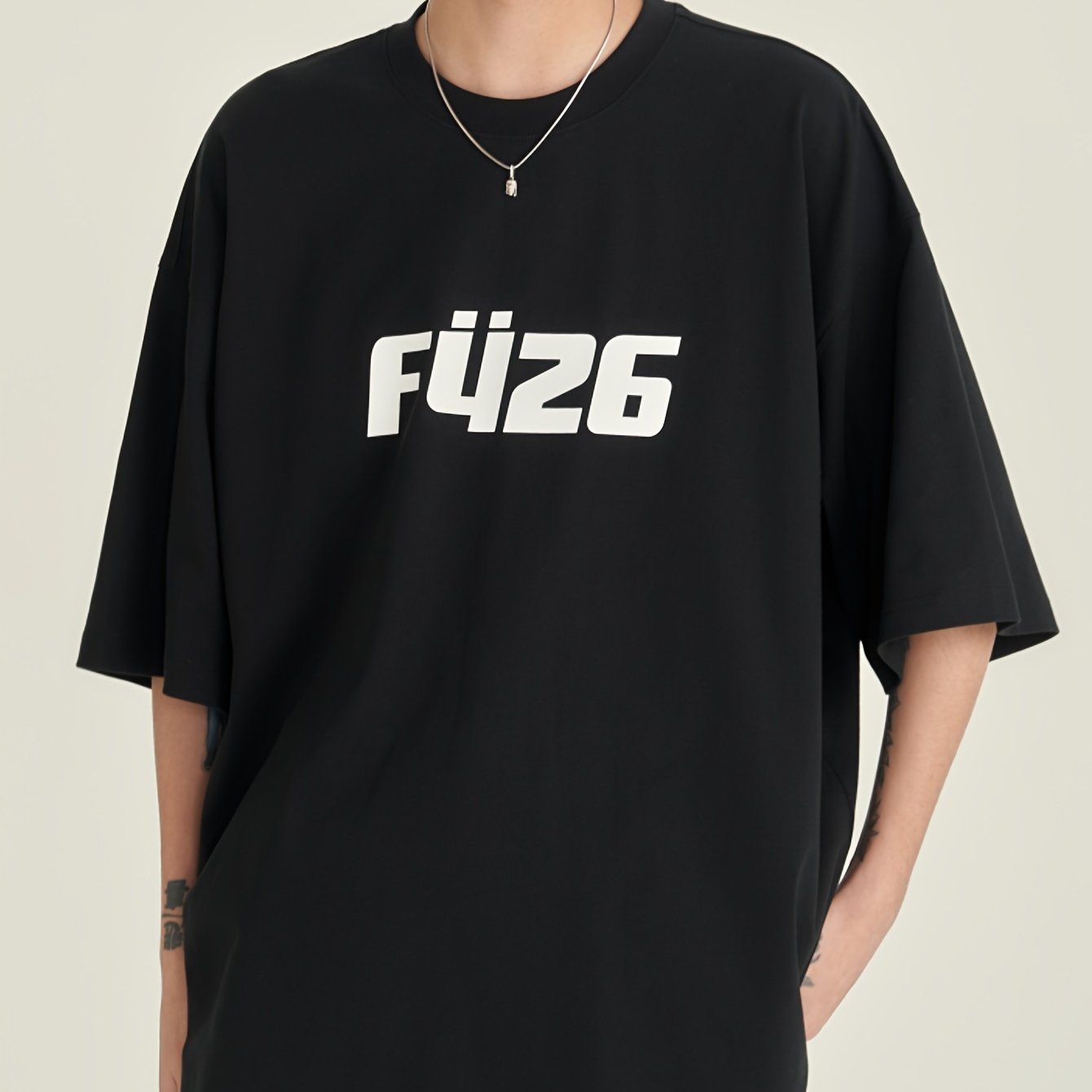 Men's Letter Print Cotton Sports T-shirt Round Neck Tee Shirt