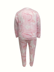 Ombre Marble Print Pajama Set Long Sleeve Top & Jogger Pants
