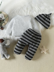 Newborn Baby Raccoon Print Long Sleeve Button Top & Striped Footed Pants Set
