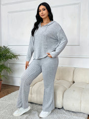 Solid Long Sleeve Hoodie & Pants Outfits 2 Piece Set