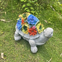 Solar Turtle Succulent Statue with 7 LED Lights for Outdoor Decor