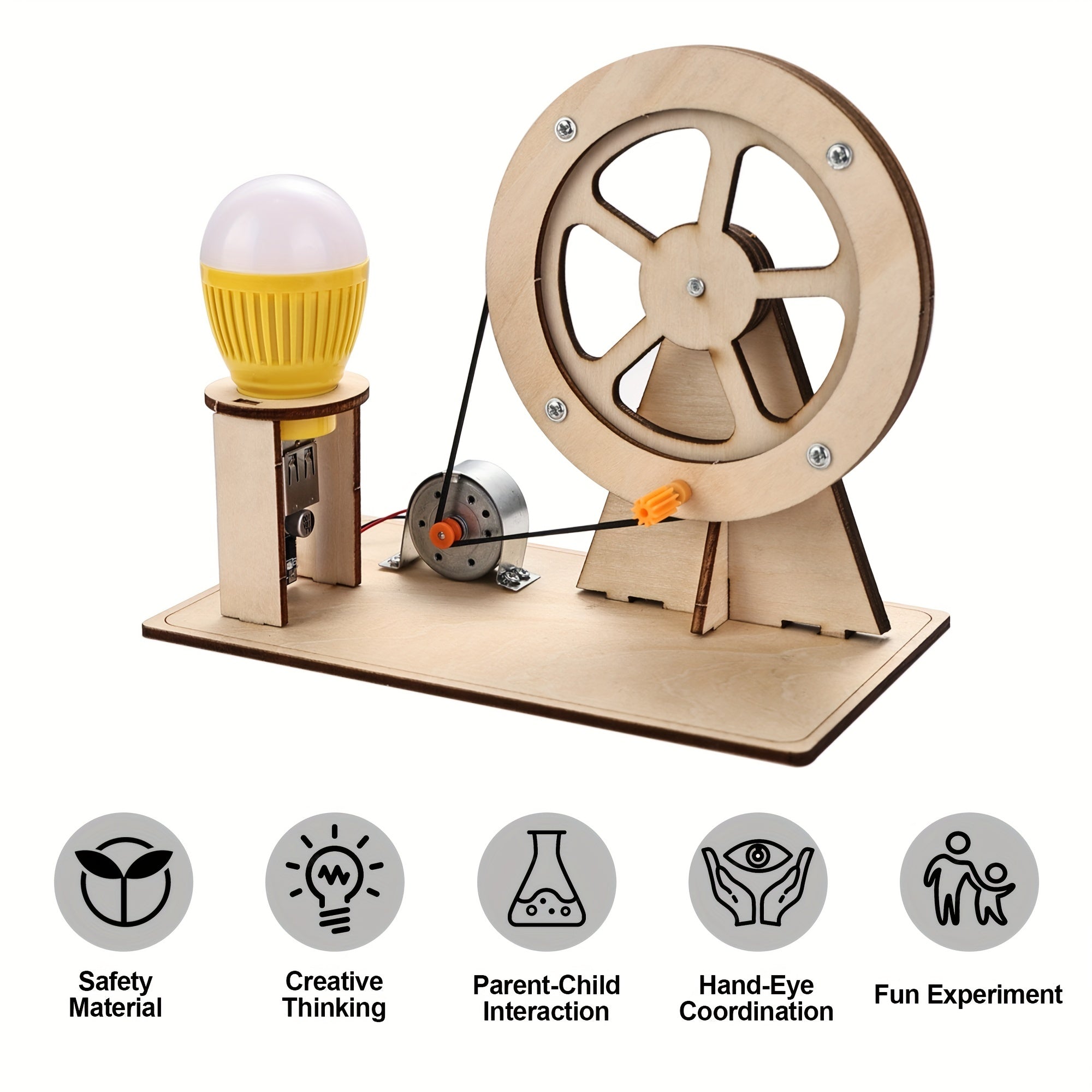 Wooden Handle Cranked Generator Science Kit for Children