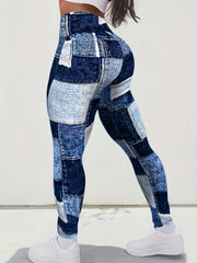 Denim Print Tummy Control High Rise Leggings