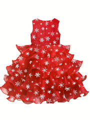 Girl's Christmas Costume Snowflake Sequin Decor Dress Kids Clothes For Party