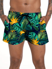 Quick Dry Men's Swim Trunks Beach Pool Leaf Pattern