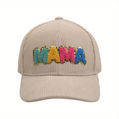 MAMA Patch Corduroy Baseball Cap Solid Casual Dad Hat Adjustable Sports Sun Hats