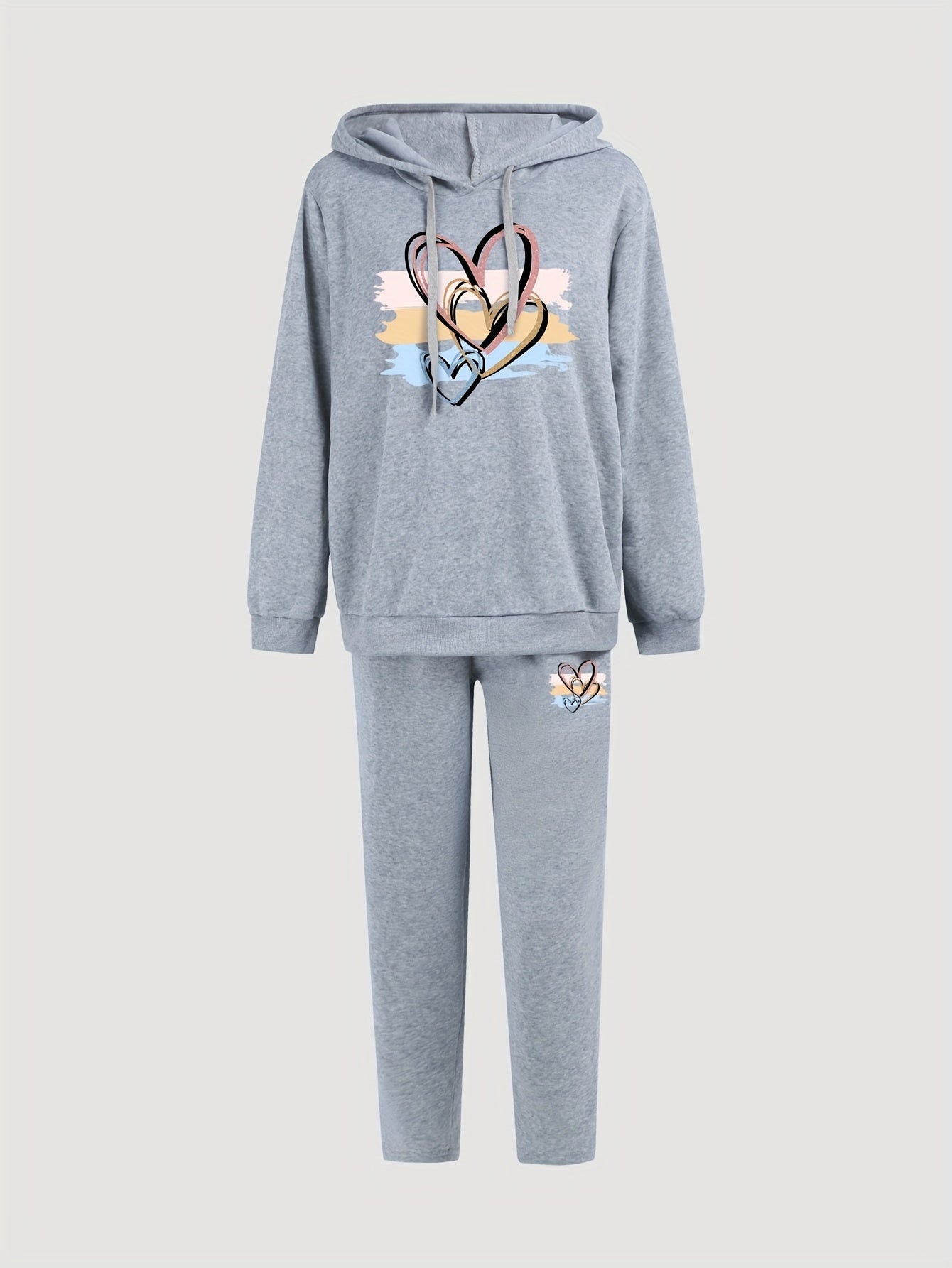 Women's Plus Heart & Brush Print Hoodie & Sweatpants Set