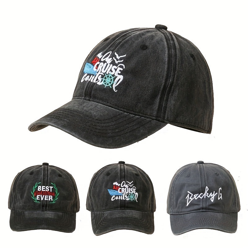 Distressed Letter Baseball Cap Washed Cotton Dad Hat
