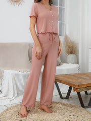 Solid Lounge Set Top & Pants Women's Sleepwear
