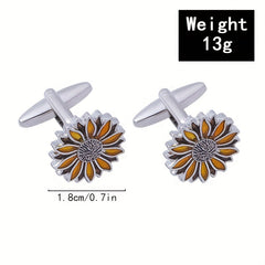 Men's Vintage Sunflower Cufflinks for Business Shirt
